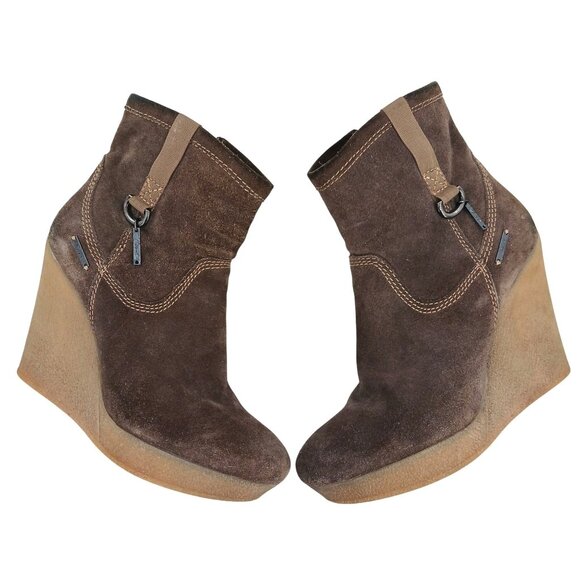 Diesel Unkle Jessy Brown Suede Wedge Ankle Boots Size 39 Platform - Picture 2 of 16